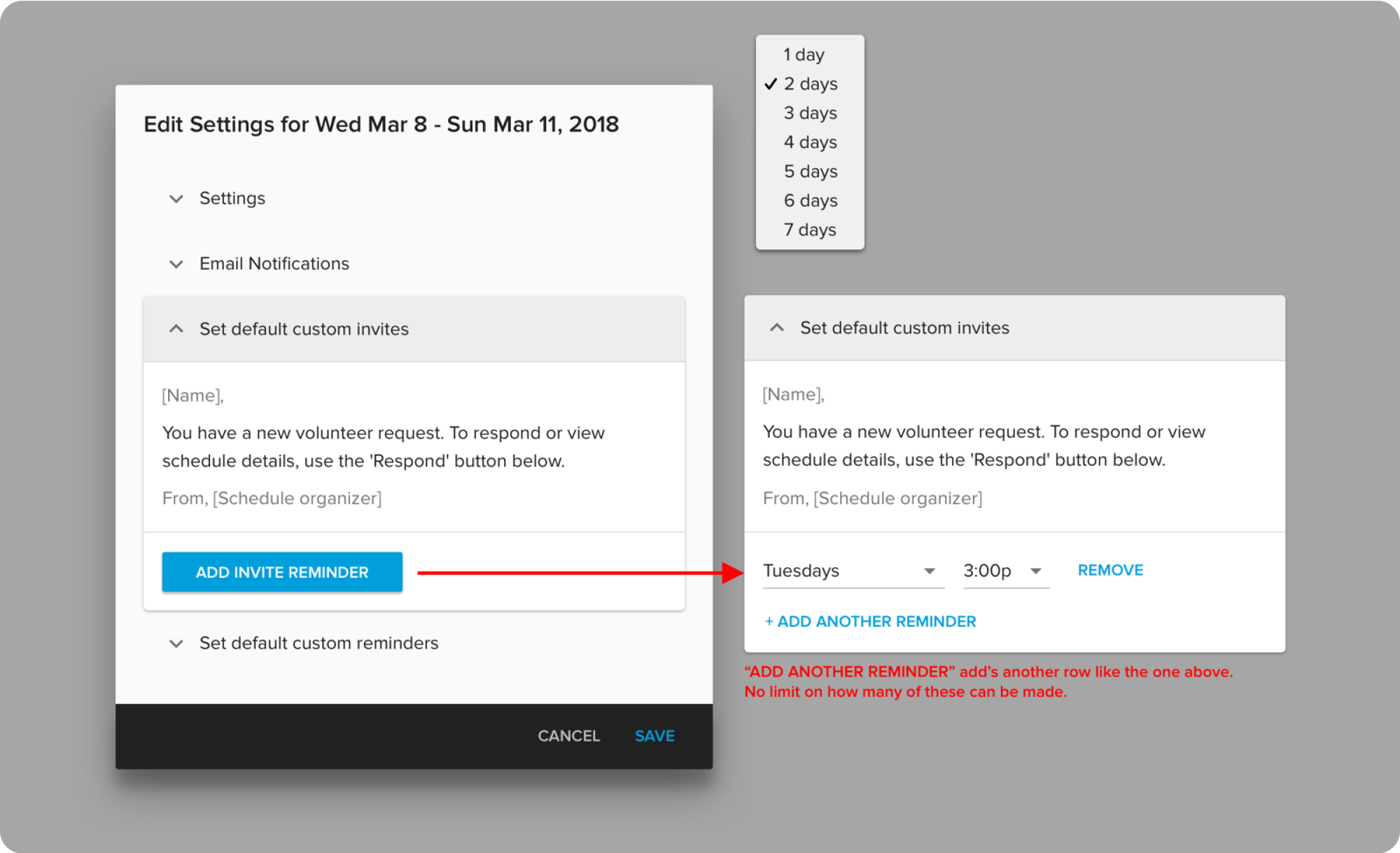 Edit settings modal